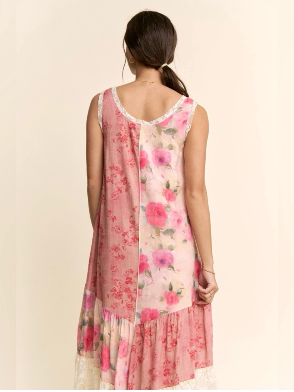 NEW Pink Floral Lace-Trim Maxi Dress — Romantic Sleeveless Gown Size 2X BRB SL - Picture 12 of 14